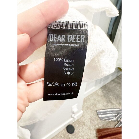 Dear Deer White Linen Double Breasted Jacket Wrap Front Side Tie Medium NWT - Picture 5 of 7